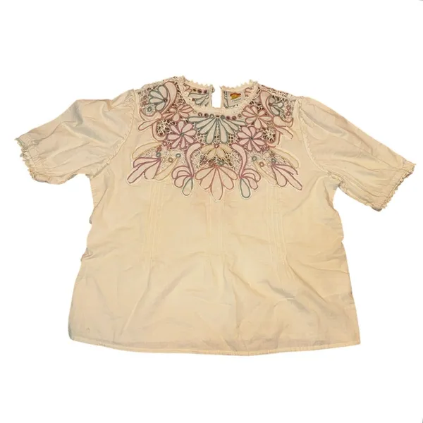 FARM RIO Beige Flower Embroidery Short Sleeve Blouse Size Large MSRP $248 SOO - Image 6