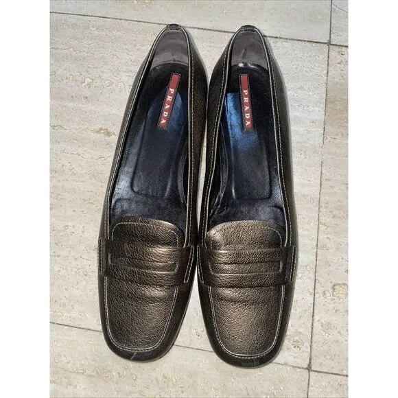 Prada Womens Loafers Flats Metallic Gold Size‎ 36.5 - Image 2