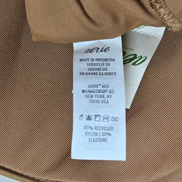Aerie Triangle‎ Bikini Top Tan Ruffle Straps Lace Up Back Size L - Image 6