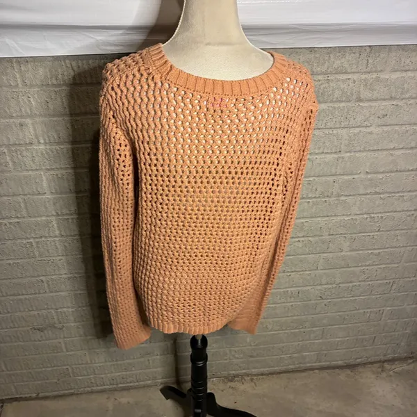 Pink Lily Crochet Knit Sweater Orange Long Sleeve‎ Open Weave Size L - Image 3