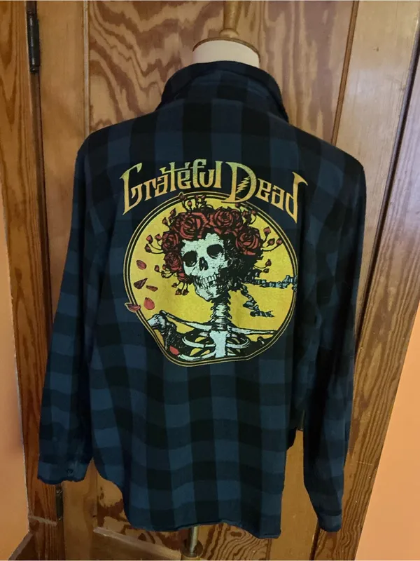 Grateful Dead Bertha Roses Skull Plaid Flannel Shirt Jacket Large - Image 5