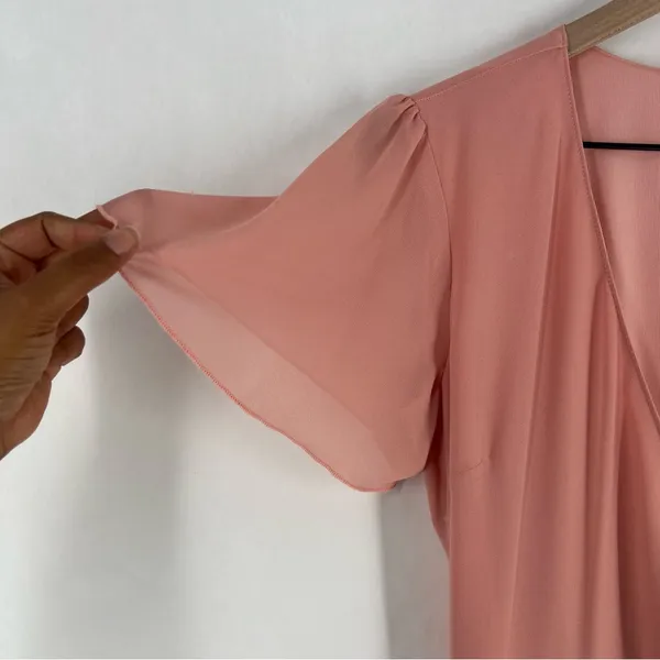 Show Me Your MuMu Pink Crepe Chiffon‎ Flutter Sleeve V-Neck Wrap Maxi Dress S - Image 4