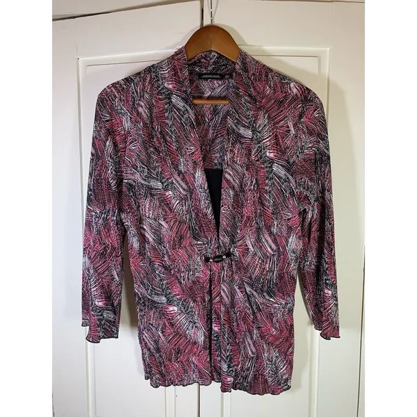 Notations Whimsigoth‎ Top Womens Large Black Pink Beaded Stretch Office Church - Image 2