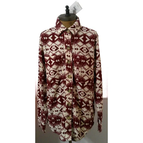 New NWT $85 Womens NWT S Ariat Fillmore Shirt Jacket Red Cream White Warm Button - Image 5