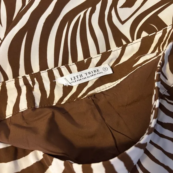 12th Tribe Mid Rise Straight Leg Ankle Trousers Pants Cream Brown Zebra Size S - Image 5