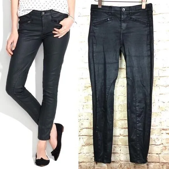 Madewell Jeans Womens 26 Black Skinny Ankle Leather Coated Biker Moto Zip Pocket - Image 2