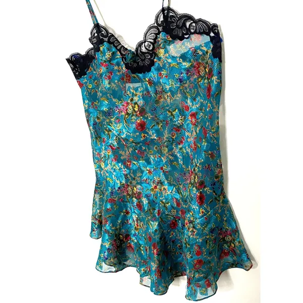 VTG Victorias Secret Gold Label Forest Green Nightwear Lacey Silk Coquettecore S - Image 4