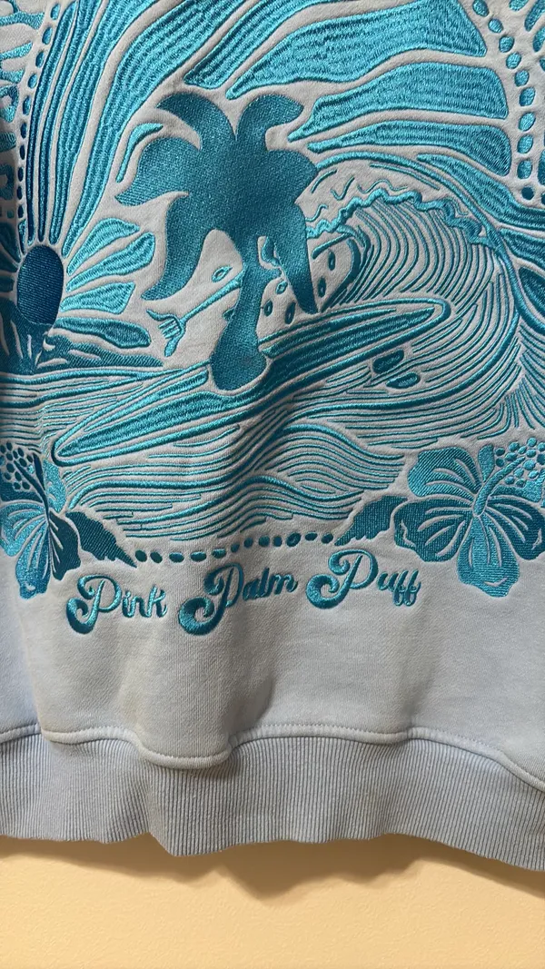 Pink Palm Puff Hoodie Blue - Image 5