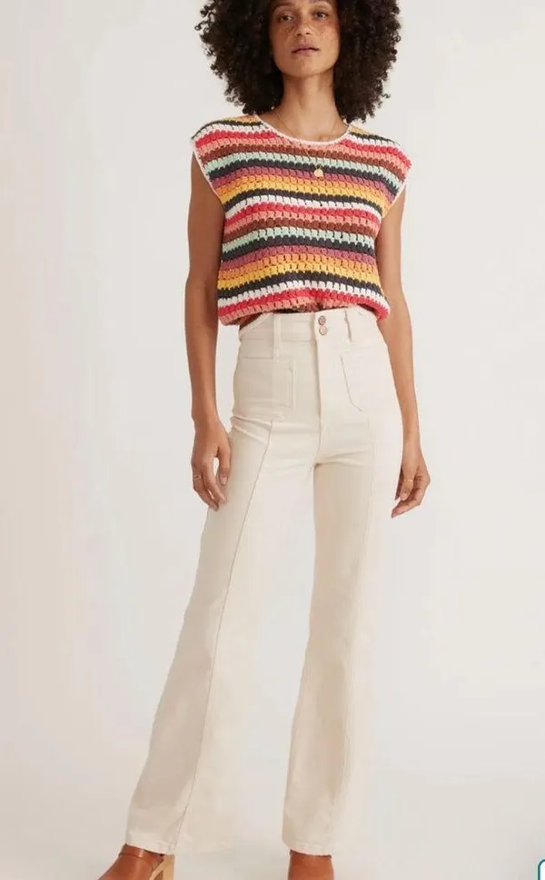 Marine Layer Archive Flare Jeans in Ecru White Size 4 NWT - Image 4