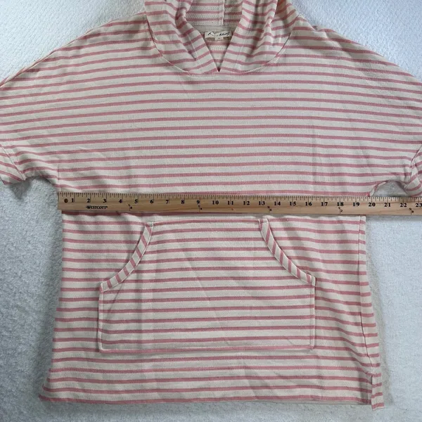 Jane & Delancey Women's Small Pink/Cream Striped Short Sleeve Hooded Terry Shirt - Image 9