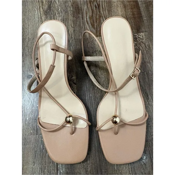 Strappy Heeled Sandals Pump 8.5 Light Tan Nude Wedding Bridal Summer Minimalist - Image 14