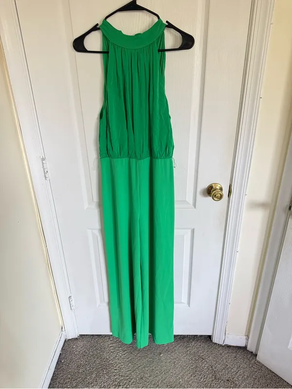 Alice + Olivia Thelma Halter Neck Green Wide-Leg Jumpsuit (NO BELT) - Image 3