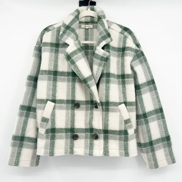 Madewell Womens Plaid Double Breasted Dasani Blazer Fleece Jacket Size S Green‎ - Image 3