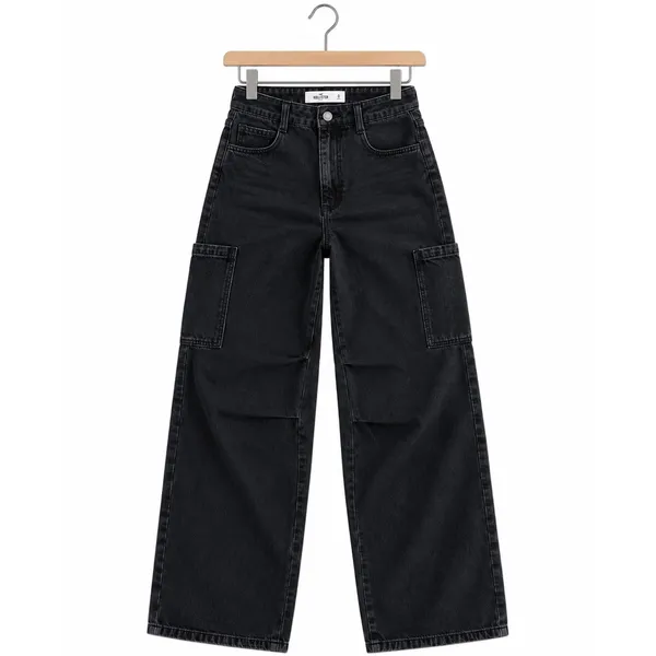 Tinseltown Juniors Baggy Cargo Jeans Size 0 Washed Black High Rise Wide Leg Zip - Image 2