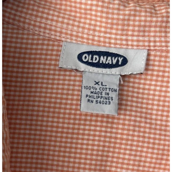 Old Navy Button Up Shirt Size XL Orange Gingham Cotton Preppy Business Casual - Image 6