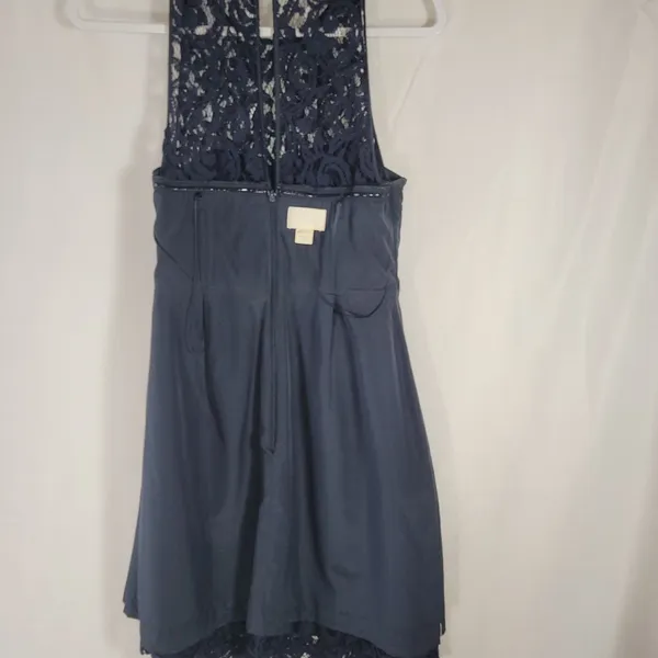 J.Crew Women's Navy Blue Floral Lace High Neck Sleeveless Cocktail Dress Size 10 - Image 8