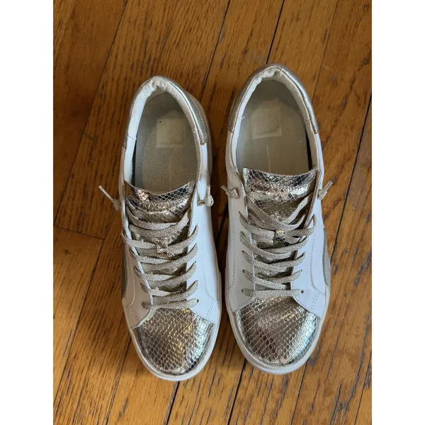 Metallic Snake Print Shoes Womens Size 10 White Gold Low Top Casual Sneakers - Image 2