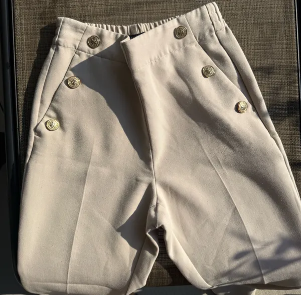 Zara Cream Dress Pants with Decorative Gold Buttons - Image 3