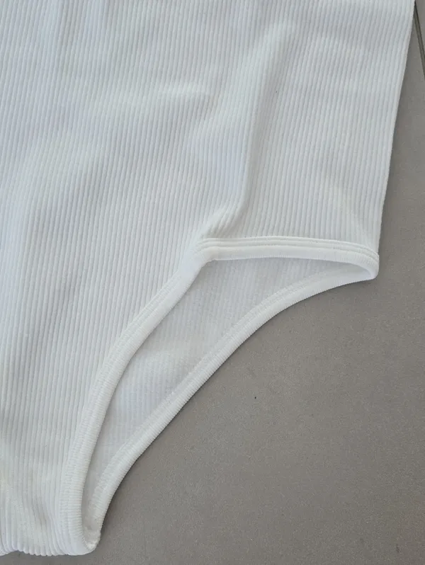 Zara White Ribbed Spaghetti-Strap Bodysuit Square Neckline Size M/L - Image 3