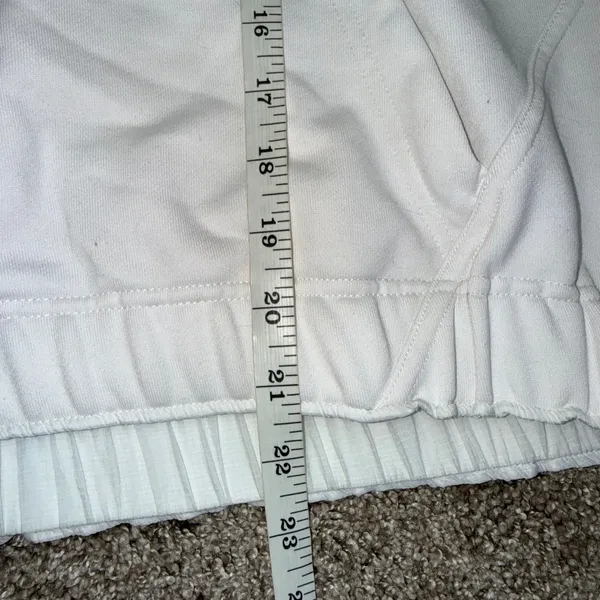 Athleta Quarter Zip Hoodie Womens Large White Good Ribbed Trim Relaxed Pullover - Image 5