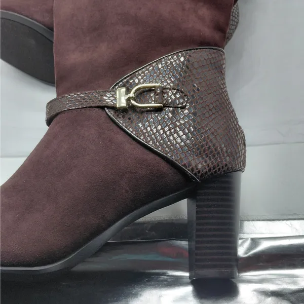 Karen Scott Sharonn Brown Knee High Boots 7.5M Faux Suede Chunky Block Heel - Image 8