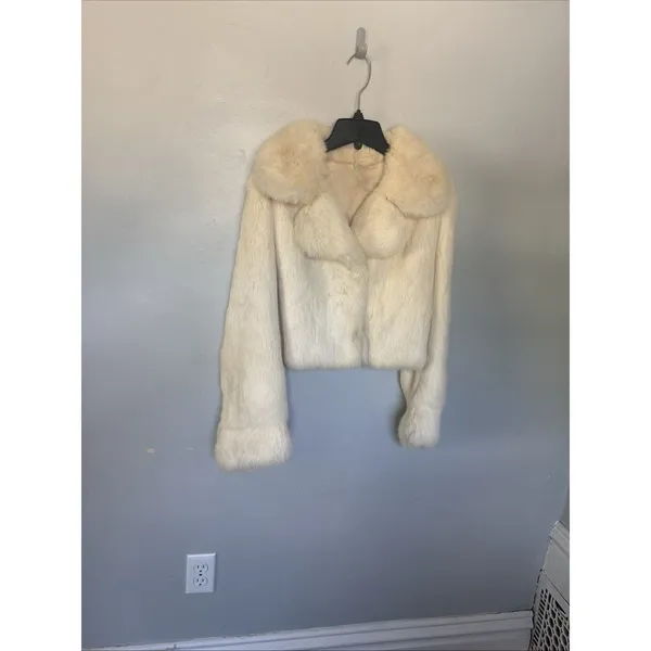 Vintage Cream Genuine Rabbit Fur Jacket Size Small - Image 2