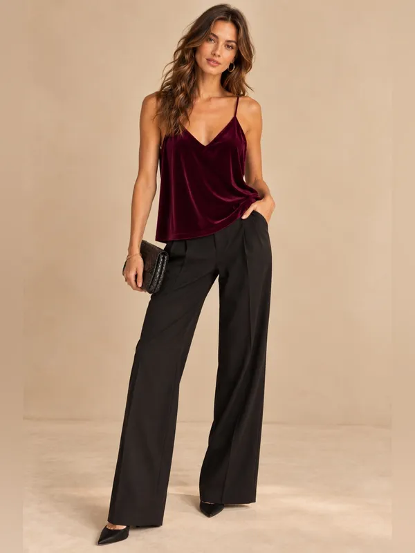 LOFT Burgundy Wine Velvet Racerback V-Neck Camisole Flowy Evening Dress Tank Top - Image 9