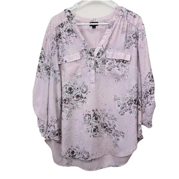 Torrid Harper Pink Floral Georgette 3/4 Sleeve Pullover Blouse Size 1X‎ Office - Image 2