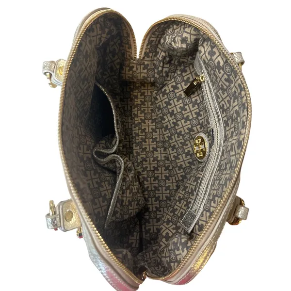 Tory Burch Nico Metallic East West Tote Silver‎ Distressed Leather - Image 9