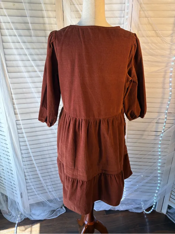 Time and Tru Rust Tiered Scoop-Neck Midi Dress - Image 3