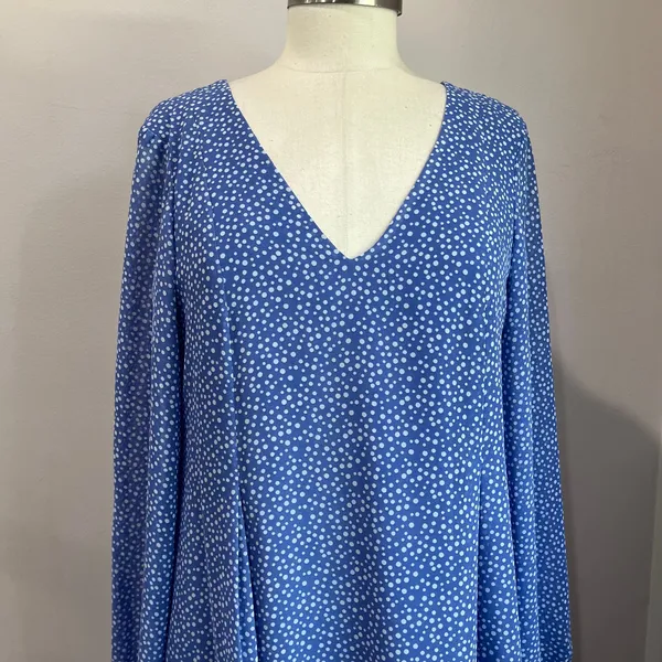 INC Blue Polka Dot Dress Long Sleeve Retro Vintage Inspired Size‎ M - Image 5