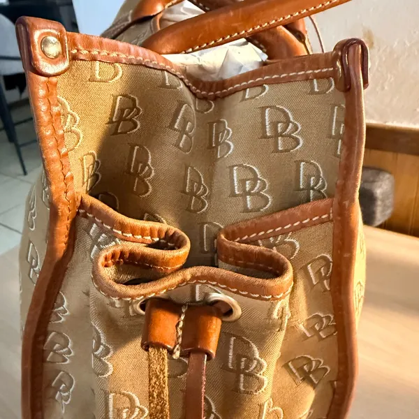 Dooney & Bourke DB Signature Tan Weekender Canvas Tote with Leather Trim - Image 6