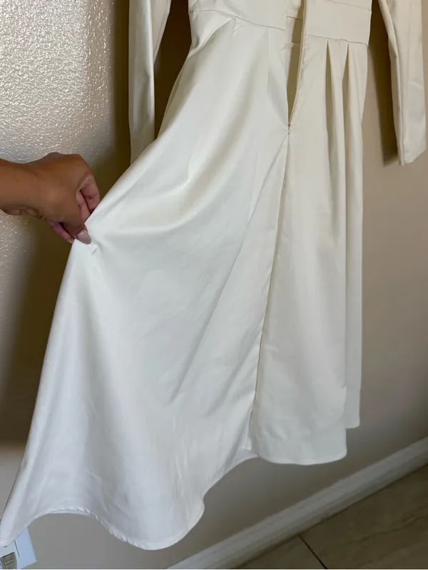 Ivory Long Sleeve Midi Dress Surplice Fit & Flare Bridal Wedding Small - Image 10