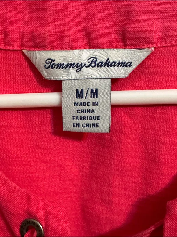 Tommy Bahama Women’s M Pink Lace-Up Sleeveless Shift Dress Linen Trim - Image 2