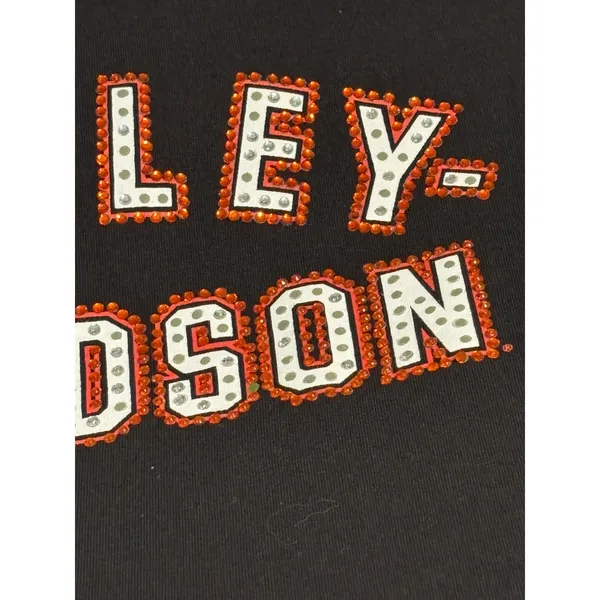 Harley-Davidson Rhinestone Logo Black Short Sleeve Tee Women's Large - Image 3