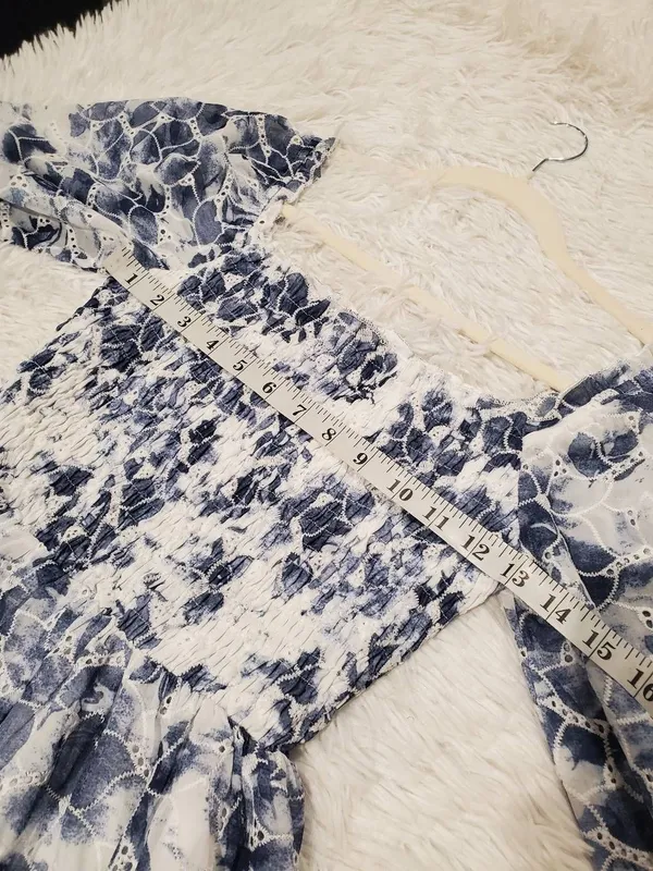 Baltic Born Hazel Eyelet Midi Dress in Navy Blue White XS - Image 4