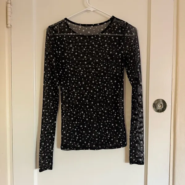 Zara Black Sheer Star Long Sleeve Top - Image 3
