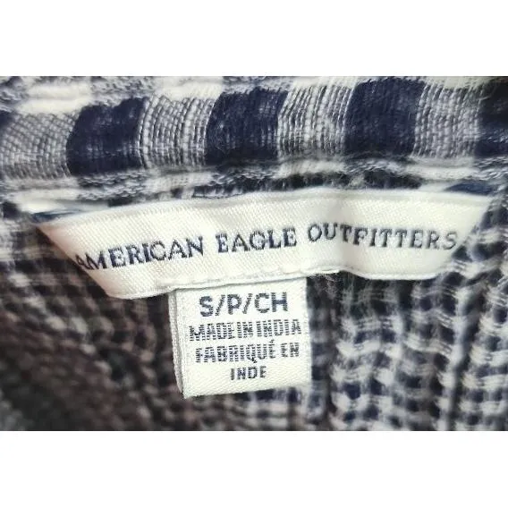American Eagle Outfitters Top Womens Size Small Blue‎ White Gingham Crop Shirred - Image 4