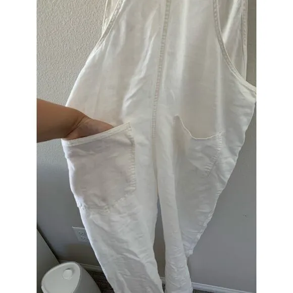 WeWoreWhat Basic Overalls Jumpsuit Off White Linen Classic Blogger Favourite‎ - Image 8