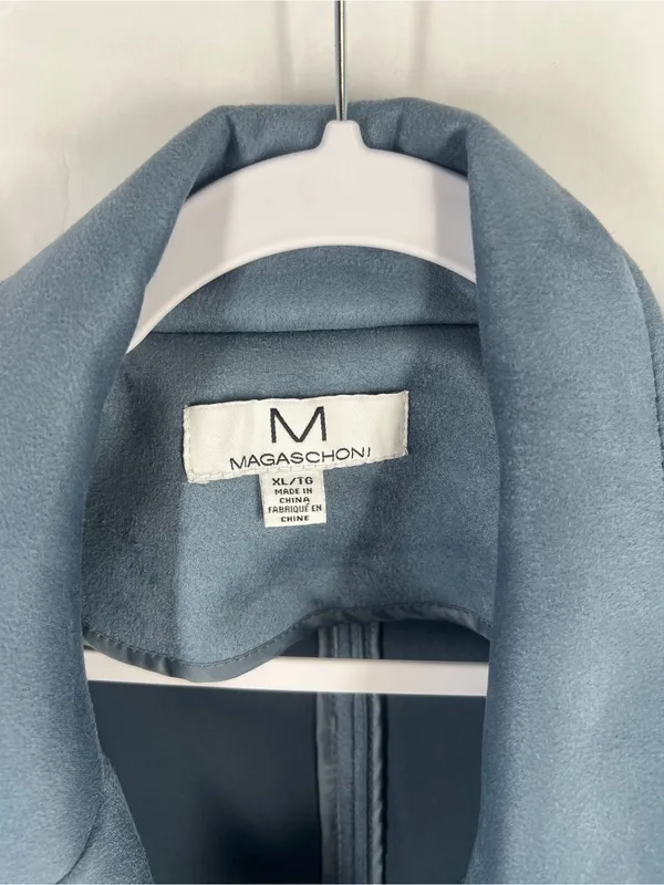 Magaschoni Dusty Blue Faux Suede Open Front Moto Jacket XL - Image 3