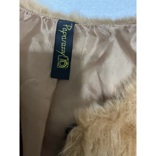 Paparazzi Faux Fur Vest Womens Large Tan Camel Brown Open Front Boho Y2K 61078 - Image 3