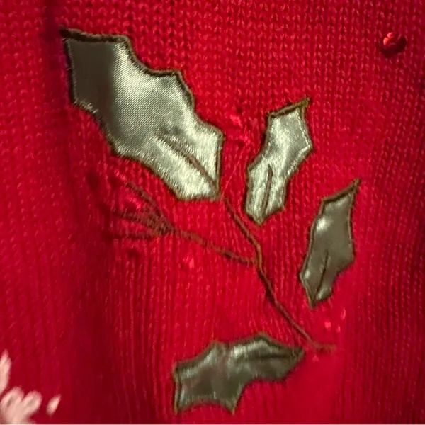Vtg Basic Editions‎ Christmas Sweater Womans 1X Red Holiday Cardinal Patch 90s - Image 5