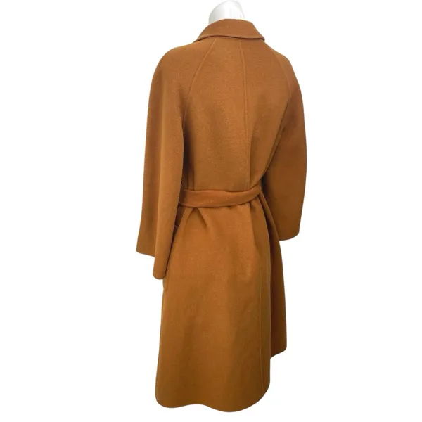 Genuine People 100% Wool Brown Long Sleeve Pockets Belted Trench Coat Jacket XS - Image 2
