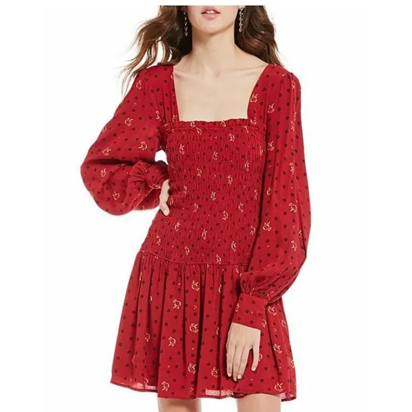 Free People Ruby Combo Two Faces Smocked Mini Dress Red Boho‎ Small NWT - Image 13