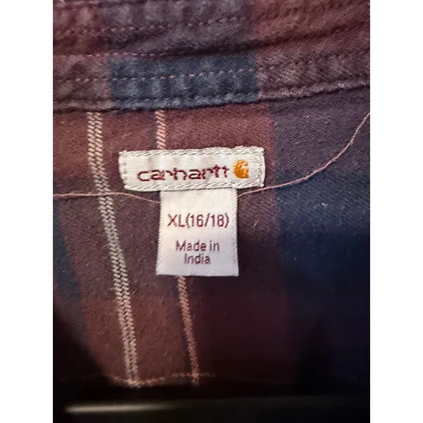 Carhartt Flannel Shirt Womens XL Maroon Navy Blue Plaid Button Down Long Sleeve - Image 2
