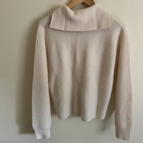 OGD One Grey Day 100% Cashmere Quarter Zip Sweater Medium Ivory Cream Ribbed M - Image 5