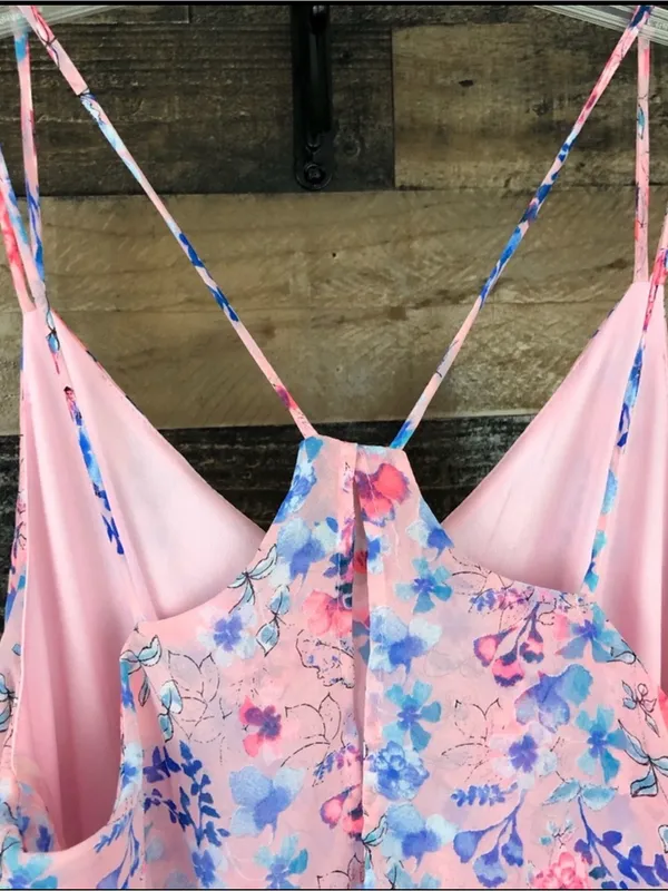 My Story Pink Floral Midi Dress with Blue Floral Print - Image 5