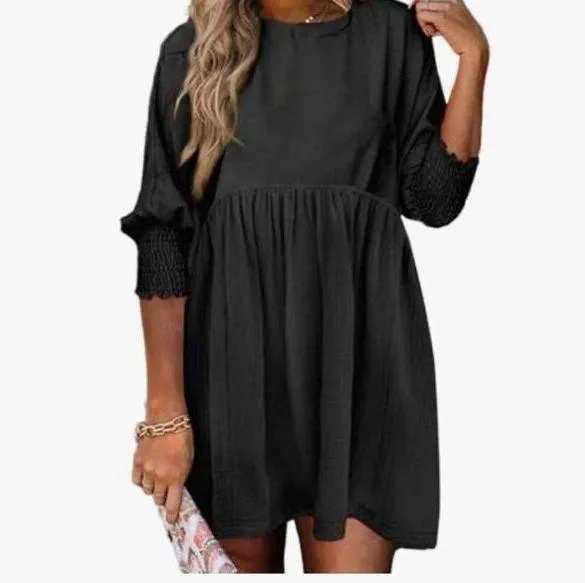 NEW Black Tunic Short Sleeve Crew Neck Flowy Swing Mini Dress 2X - Image 3