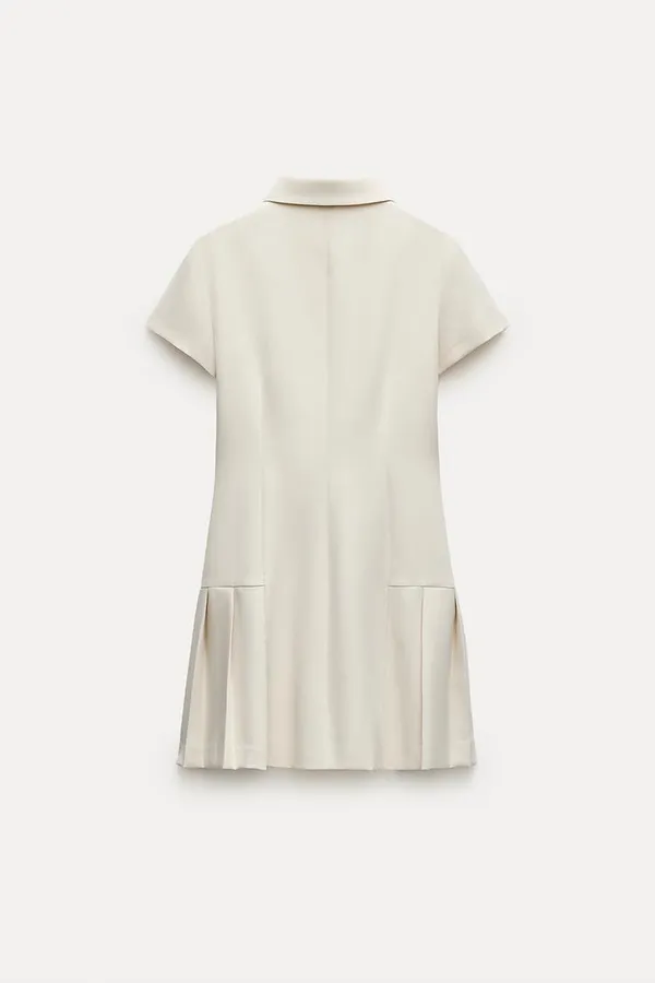 Zara mini dress pleated skirt collar button up ivory casual classic old money - Image 17