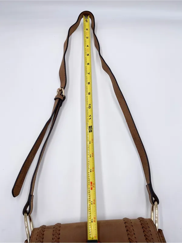 Franco Sarto Tan Faux Suede Leather Crossbody Saddle Bag Purse Fringe Boho - Image 13